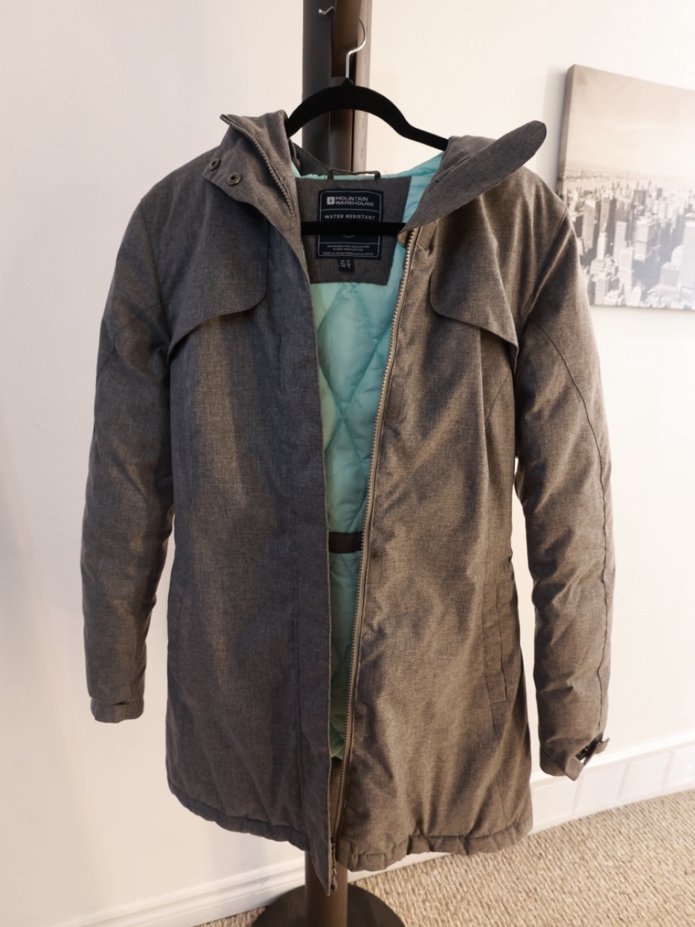Women's Gray Hooded Water-Resistant Coat